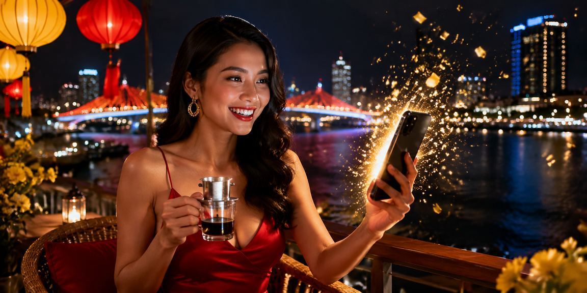Người dùng truy cập casino trực tuyến trên điện thoại tại quán cà phê Đà Nẵng
